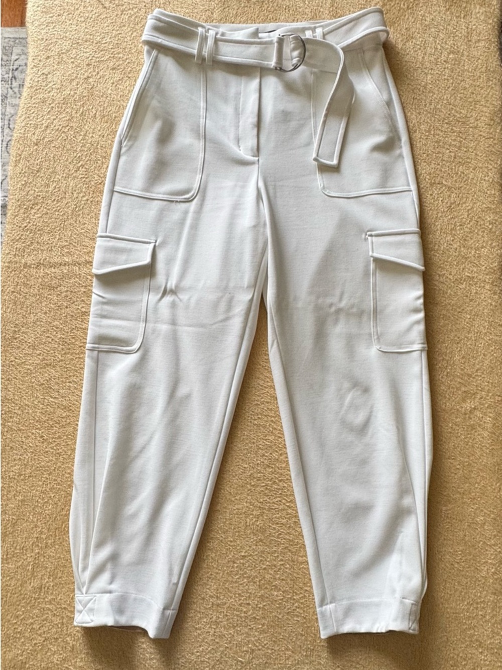 Express White High-Rise Cargo Jogger Pants with Belt